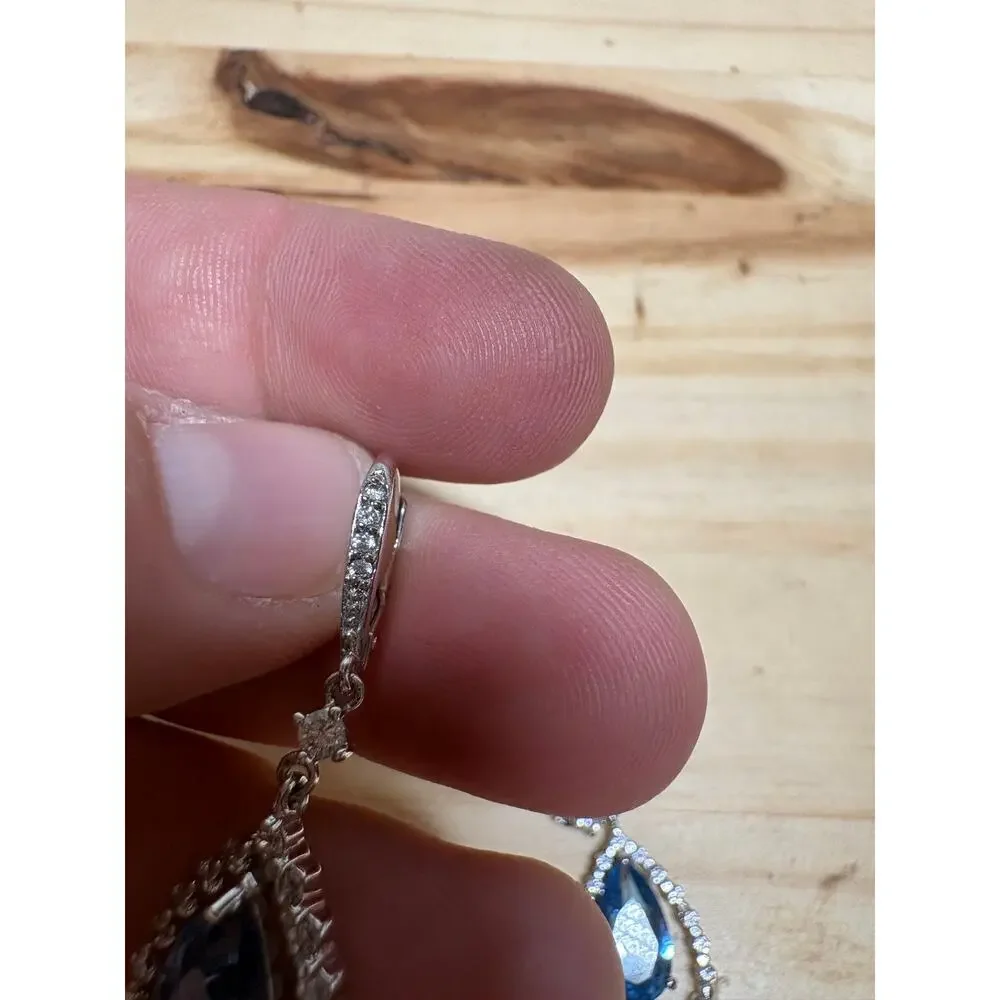 Blue Rhinestone Teardrop Dangle Leverback Earrings